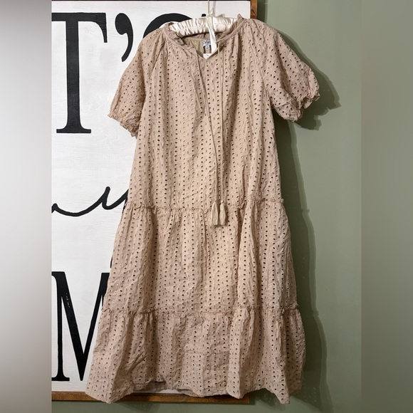 Polagram Dresses & Skirts - Polagram Beige Eyelet Midi Dress